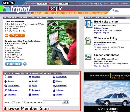 Sign up for Tripod